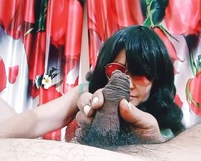 Slut Wife Blowjob closeup with sunglasses