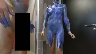 Painted tinder girl before hard fuck in the bathroom