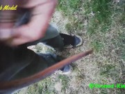 SK Outdoor pissing on my sneakers, sox & feet wearing urethal chastity