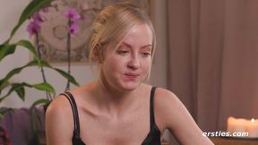 Petite blonde dominates in erotic massage with friends