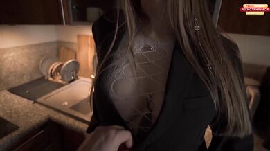 Blonde realtor rents out her dripping pussy to perfect bodied couple