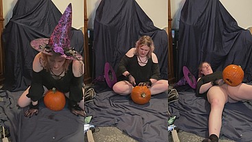 Witchy tgirl makes pumpkin her bitch