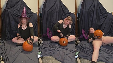 Witchy tgirl makes pumpkin her bitch