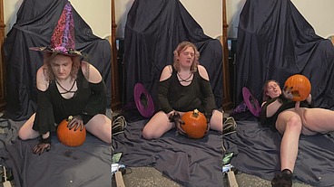 Witchy tgirl makes pumpkin her bitch