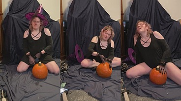 Witchy tgirl makes pumpkin her bitch