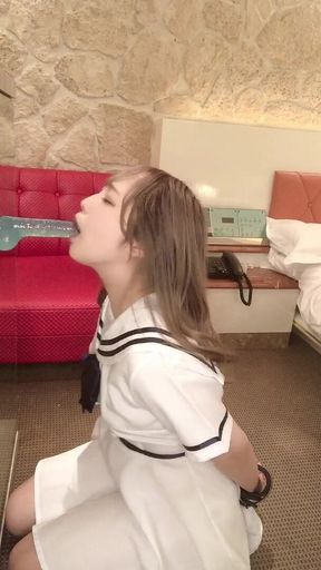 Dildo great speed blowjob while restraine