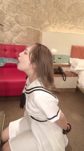 Dildo great speed blowjob while restraine