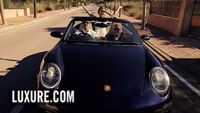 ”Threeway with a blonde & a redhead in a villa”