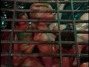 Wild party orgy with a group of girls rubbed with oil fuck each other and some horny guys