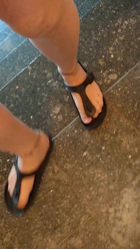 Birkenstocks and Nylon Feet in the Stairwell