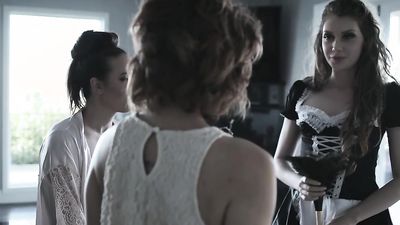 Orphan teen crazy orgy in her new home with everyone