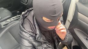 risky public blowjob by the car – cum on my leather pants & downjacket