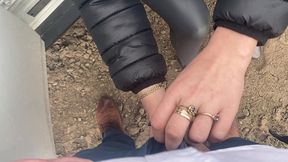risky public blowjob by the car – cum on my leather pants & downjacket