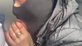 risky public blowjob by the car – cum on my leather pants & downjacket