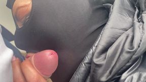 risky public blowjob by the car – cum on my leather pants & downjacket