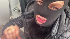 risky public blowjob by the car – cum on my leather pants & downjacket
