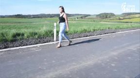 College girl with long toes hitchhiking foot worship (1080p)