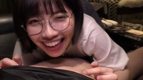 Short-haired Bookworm with Cute Glasses Gives Passionate Blowjob - Explicit X-rated