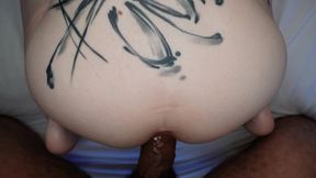 petite trans hottie claire gemini takes huge cock in pov