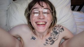 petite trans hottie claire gemini takes huge cock in pov