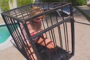 Caged Blonde Slut Enjoys Rough Anal Sex