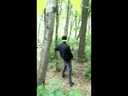 Bad boy jerks while smoking cigarette in a forest - almost caught - so his balls stay full