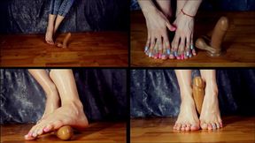 Footjob with oil on huge dildo! Foot fetish, bare feet, close ups, oil !