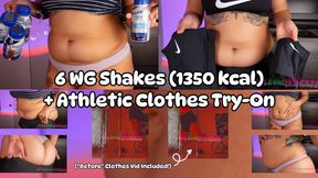 Feedee Chugs 6 Weight Gain Shakes (1350kcal): Bloat Plus Athletic Clothes Try-On