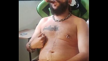 SmokerOtter smokes cigars and stroke his pierced cock for your pleasure