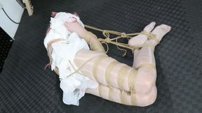 Extreme 300m Rope Bondage! Pink Hair Sissy in White Cosplay & Stockings Struggles With Wall Milking Cup & Prostate Stimulation!