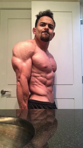 Jacked Bodybuilder Benji Bastian Flexing His Huge, Shredded, Muscles
