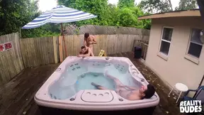 Dark-haired Valentino Lets His Horny Bf Tim Hanes Fuck Him Next To The Hot Tub - Real DUDES