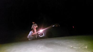 Driver has sex with two female passengers on the road.