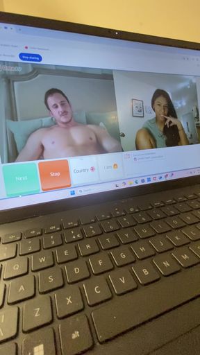 Big-dicked guy sits while his girlfriend watches
