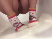 pussy with hair like fluff, pissing on wonderful socks with unicorns
