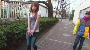 Modest Japanese babe takes fingers and toy into hairy slit