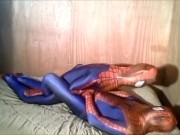 Spiderman humps and gasses his fake spiderman enemy