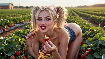 Naughty Blonde in Mini Skirt: Eating Strawberries Then Gets Drilled Hard AI Generated