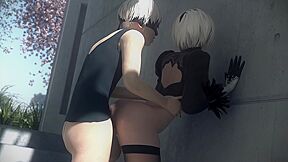 Stockinged Blonde From Nier Automata Gets Public Pussy Licked And Fucked Outdoors