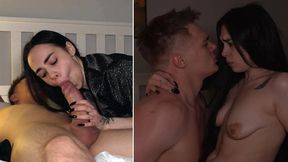 Teen girl gives sloppy head to huge cock