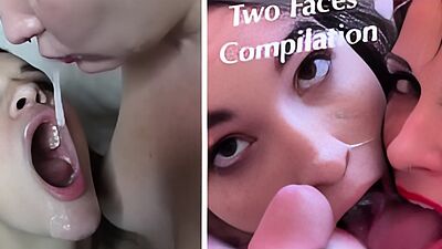 Cum on Two Girls Facial Compilation : Amateurs Suck, Swap & Swallow