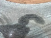 CUM IN LEGGINGS! I masturbate my dick and sperm seeps through gray leggings! Close-up