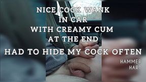 nice cock wank in car with creamy cum at the end - had to hide my cock often