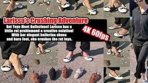 4k 60 fps | Larissa has a small rat problem, but she also has a solution: With her ballerina flats and bare feet, she crushes the rat toys.