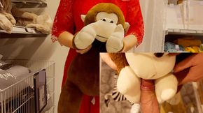 Risky Play in Furniture Store with a fluffy Teddy and a hard Cock