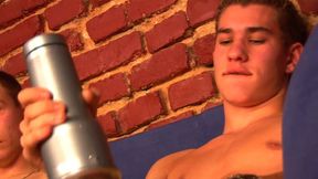 Jewish and Turkish twinks Ilan and Ozdek wanking together with fleshlight