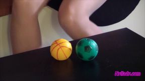 Nyllady Squeezes Rubber Balls Massaging Her Hosed Feet
