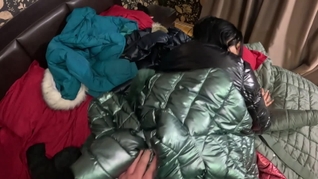 Several shiny down-jackets used for fucking and masturbating 267