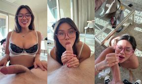 jezzi xo gives messy head with her glasses on porn video