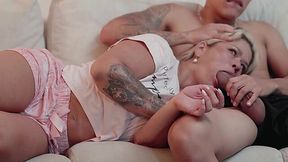 Being bored with the movie, the tasty cock of her stepson looks very enticing